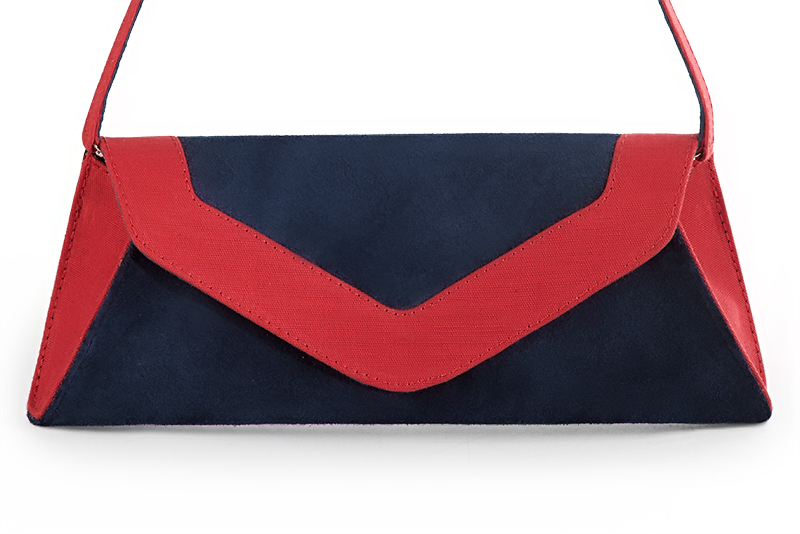 Navy blue and cardinal red women's dress clutch, for weddings, ceremonies, cocktails and parties. Profile view - Florence KOOIJMAN